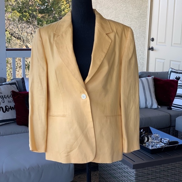Talbots‎ Yellow Linen Padded Shoulder Blazer - Picture 1 of 14